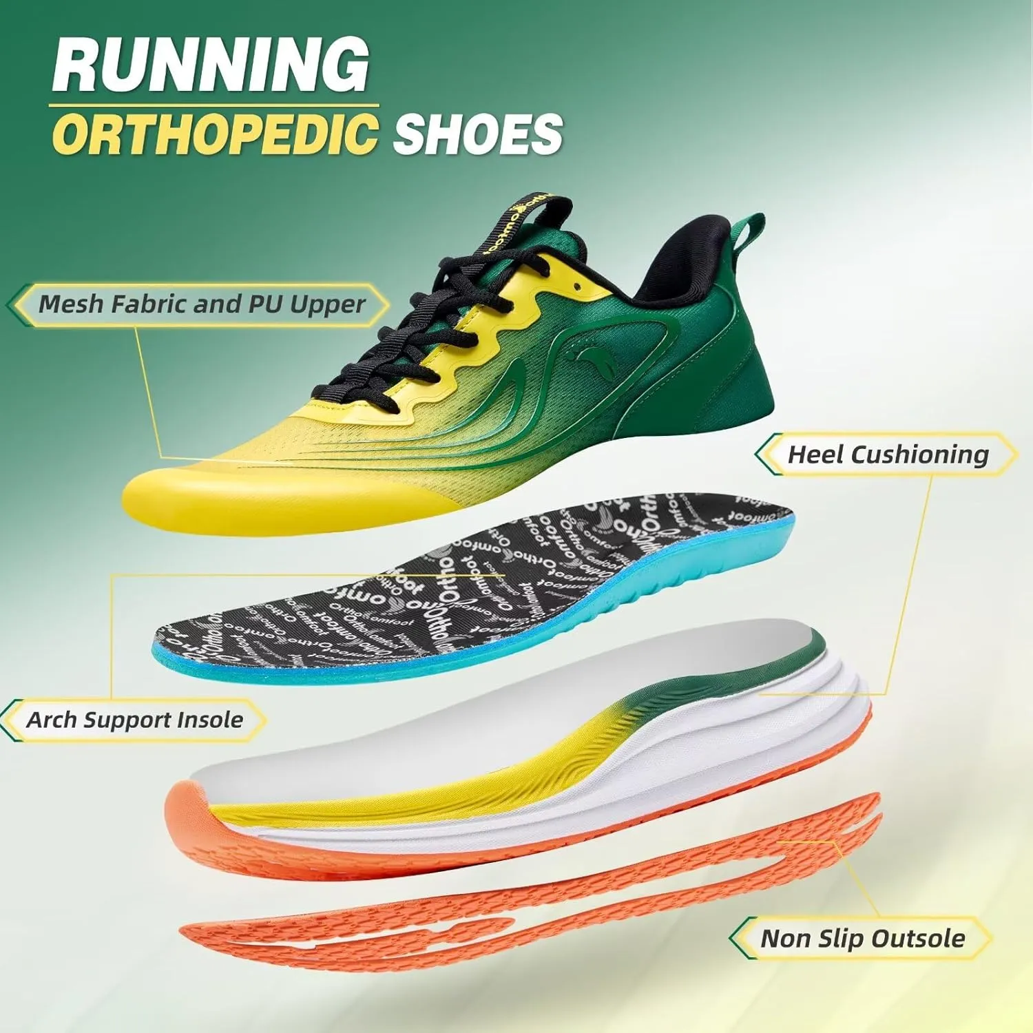 Men's Orthopedic Road Running Sneakers: Comfortable Casual Arch Supports Plantar Fasciitis Orthotic Sports Athletic Shoes, Flat Feet High Arch Tennis Work Walking Shoes for Foot Heel and Pain Relief