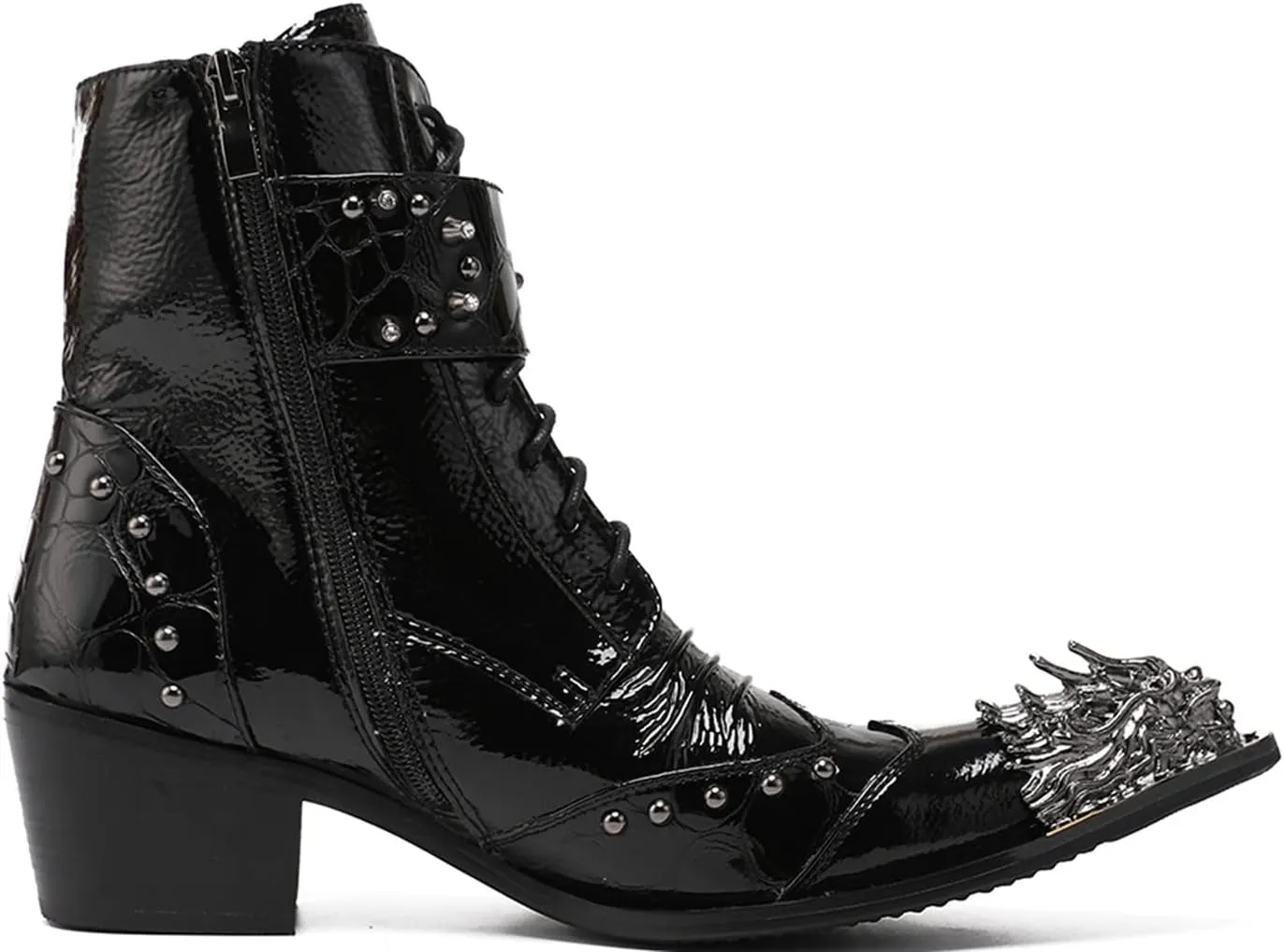 Mens Oxfords Boots Casual Dress Cowboy Boots Genuine Leather Metal Wingtip Toe Rivets Western Boots Fashion Prom Wedding Ballroom Tuxedo Party Disco Rock Singer Mid Top Boots for Men