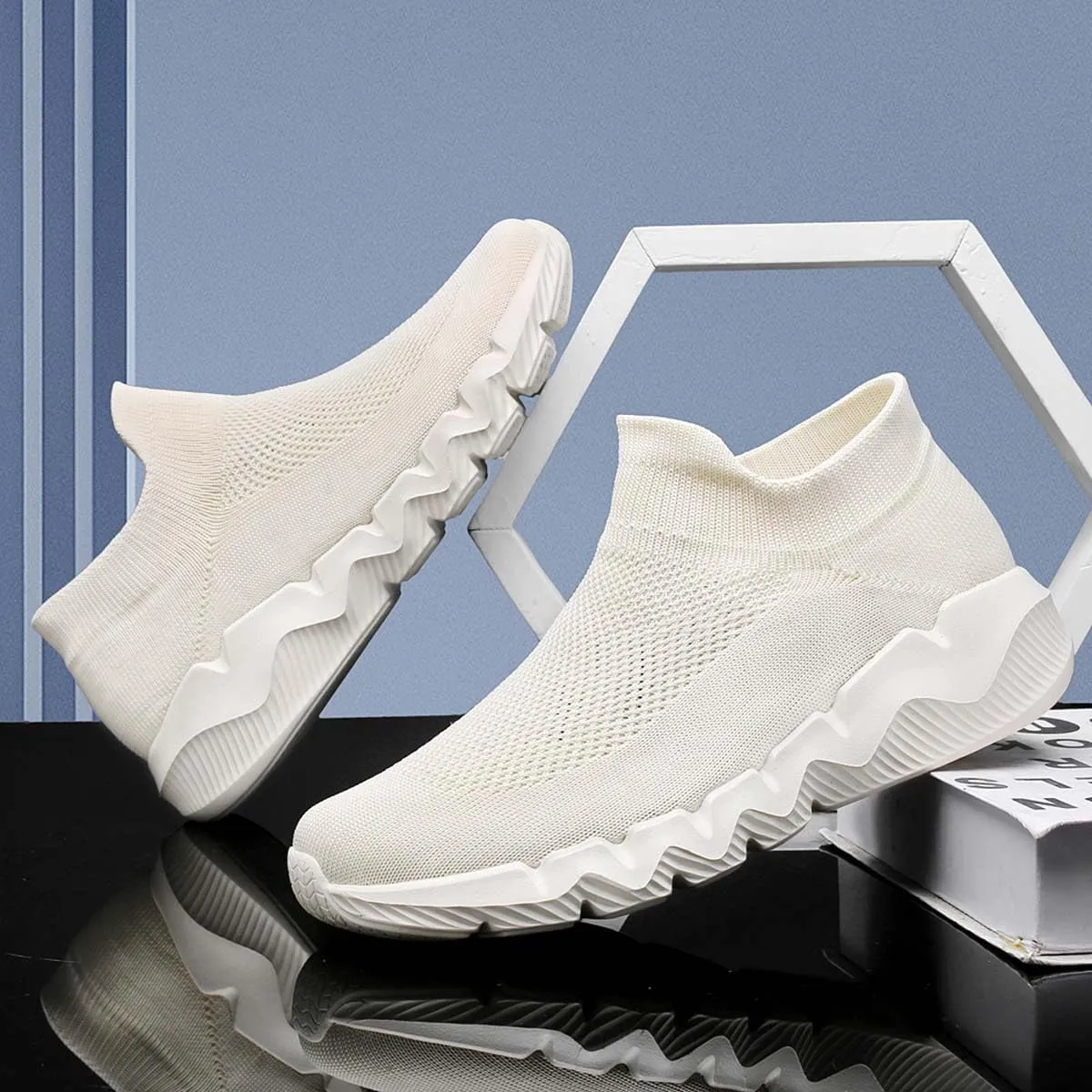 Men's Women's Knitted Mesh Fashion Breathable Ankle-High Road Running Shoes Soft Sneakers Shoes Trainers Shoes