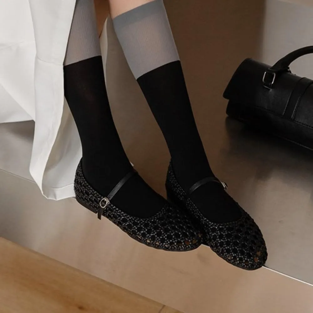 Mesh Mary Jane Flats for Women Jelly Mesh Ballet Flats Slip on Ballerina Shoes Clear Hollow Sandals No Slip Low Heel Breathable Lightweight Buckled Straps Comfort Wear Pumps Office Party Vacation