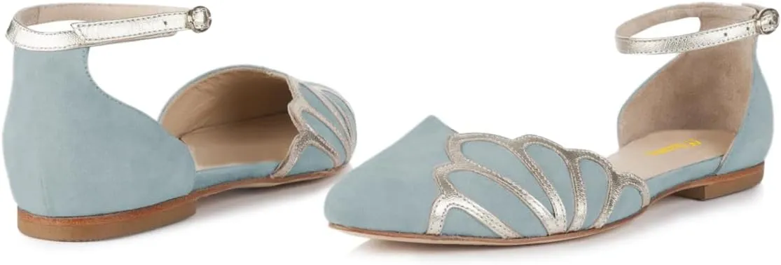 Milooey shoes Women's Casual Pointed Toe Ballet Flats Chunky Low Heels D'Orsay Flat Comfort Ankle Strap Shoes Size 4-16 US