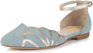 Milooey shoes Women's Casual Pointed Toe Ballet Flats Chunky Low Heels D'Orsay Flat Comfort Ankle Strap Shoes Size 4-16 US