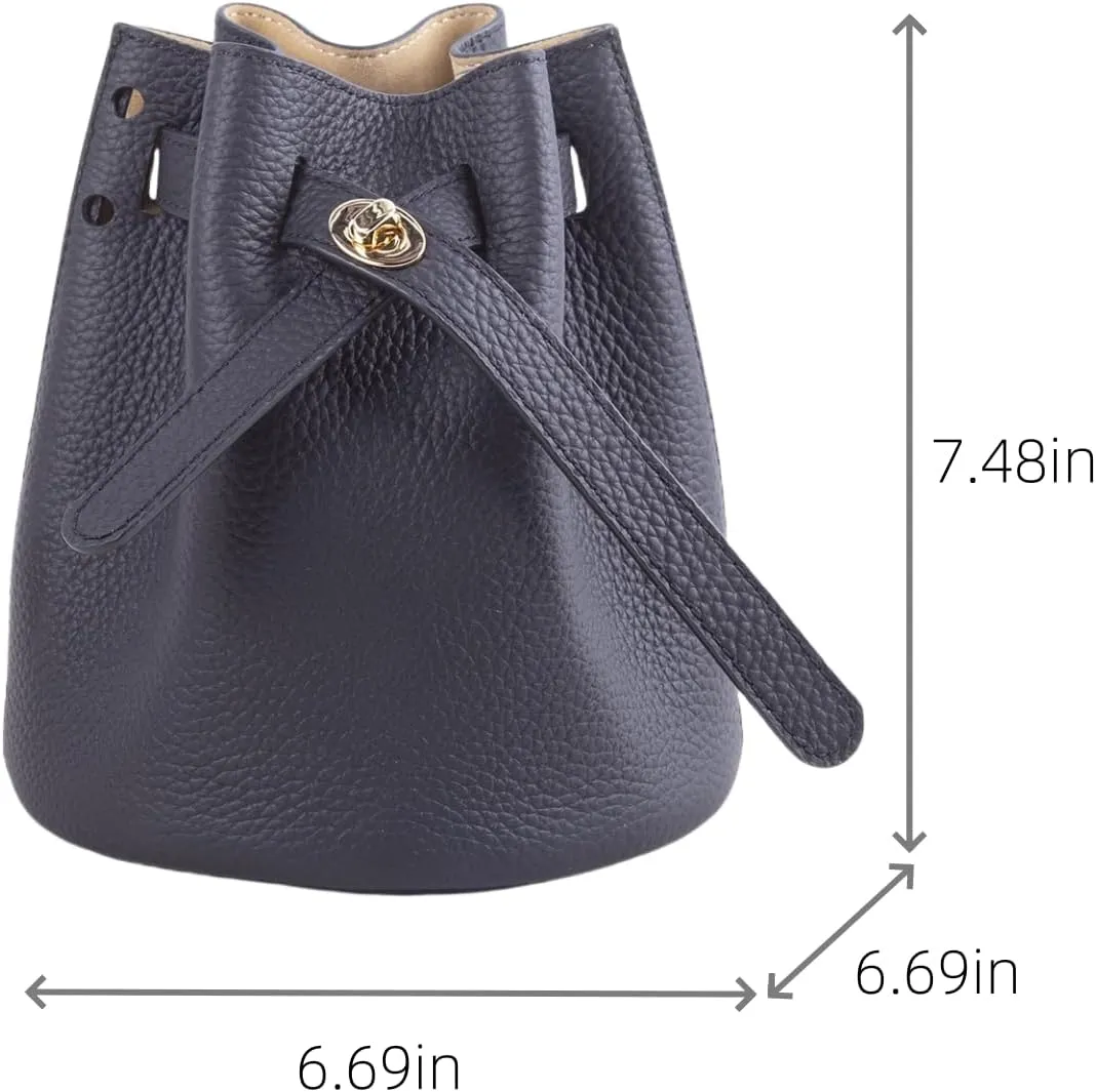Mini Bucket Bag for Women, Full-Grain Cow Leather Crossbody Handbags Drawstring Fashion Designed Shoulder Purse