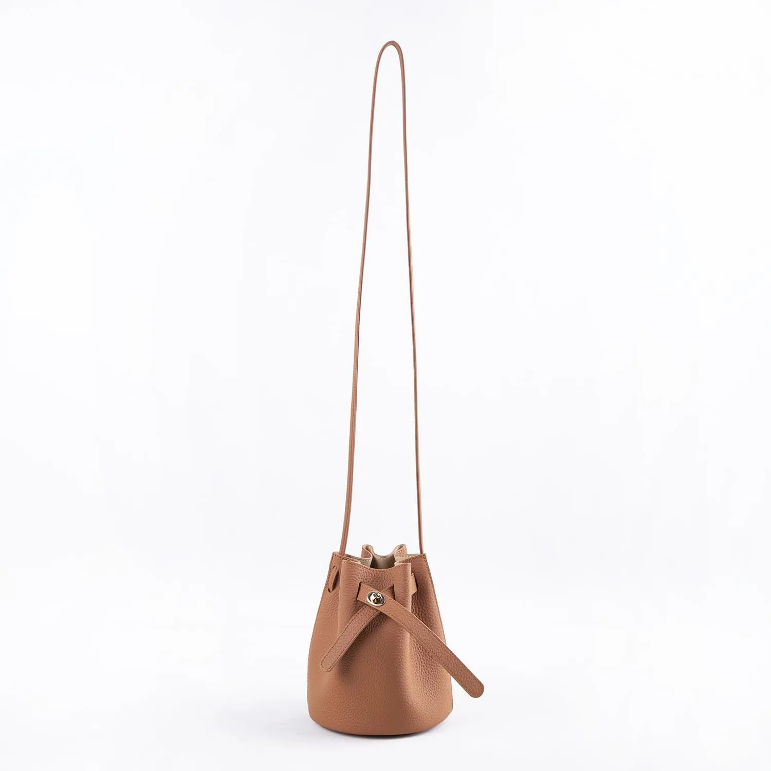 Mini Bucket Bag for Women, Full-Grain Cow Leather Crossbody Handbags Drawstring Fashion Designed Shoulder Purse