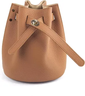 Mini Bucket Bag for Women, Full-Grain Cow Leather Crossbody Handbags Drawstring Fashion Designed Shoulder Purse