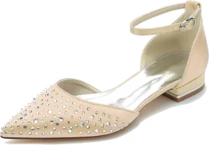 Minishion Womens Girls Party Flats Crystals Beaded Pointed Wedding Evenihg Pumps Shoes BR244