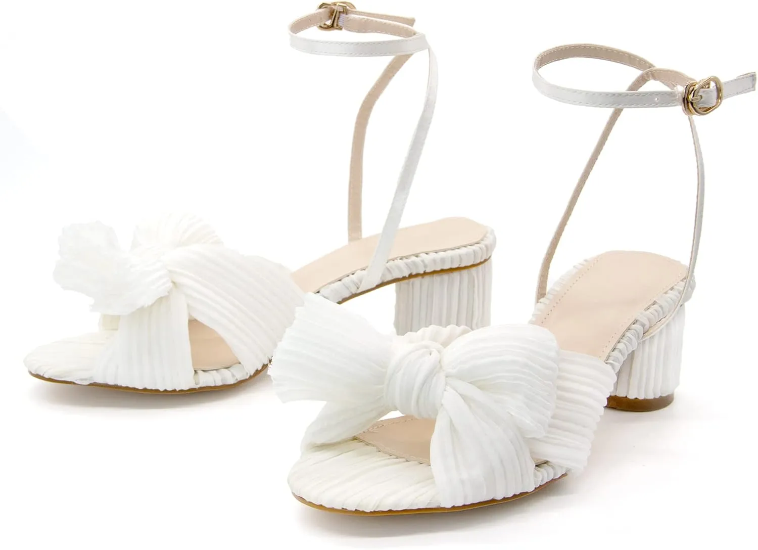 MUCCCUTE Women's Bow Knot Heeled Sandals Ankle Buckle Strap Chunky Heeled Open-toe Comfortable Wedding Party Fashion Heeled