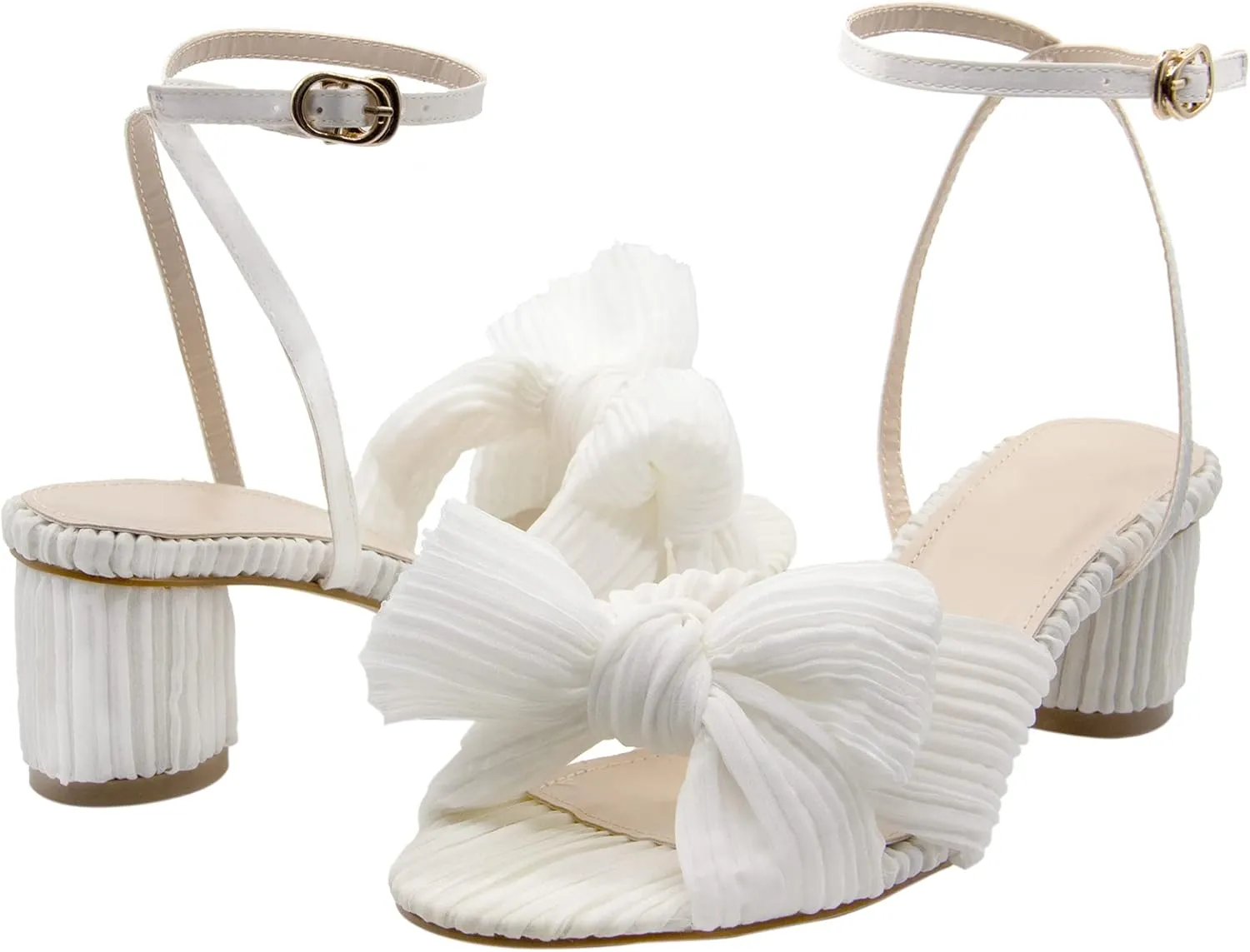 MUCCCUTE Women's Bow Knot Heeled Sandals Ankle Buckle Strap Chunky Heeled Open-toe Comfortable Wedding Party Fashion Heeled