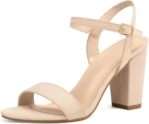 mysoft Women's Chunky Block Heels 3.3IN Open Toe Ankle Strap High Heeled Sandals Wedding Party Dress Pump Shoes