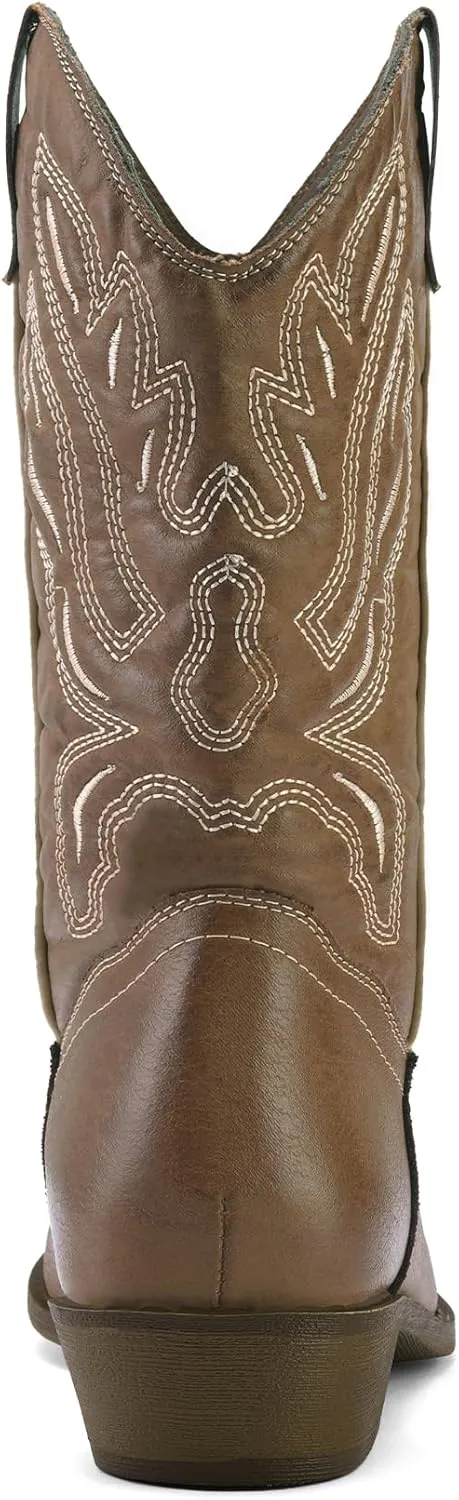 mysoft Women's Wide Calf Cowboy Boots Pull-On Mid-Calf Embroidered Pointed Toe Retro Western Boots