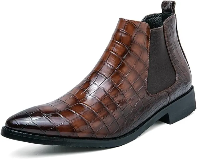 New Chelsea Boots For Men Round Toe Faux Crocodile Print PU Leather Wearable Non Slip On Casual Dress