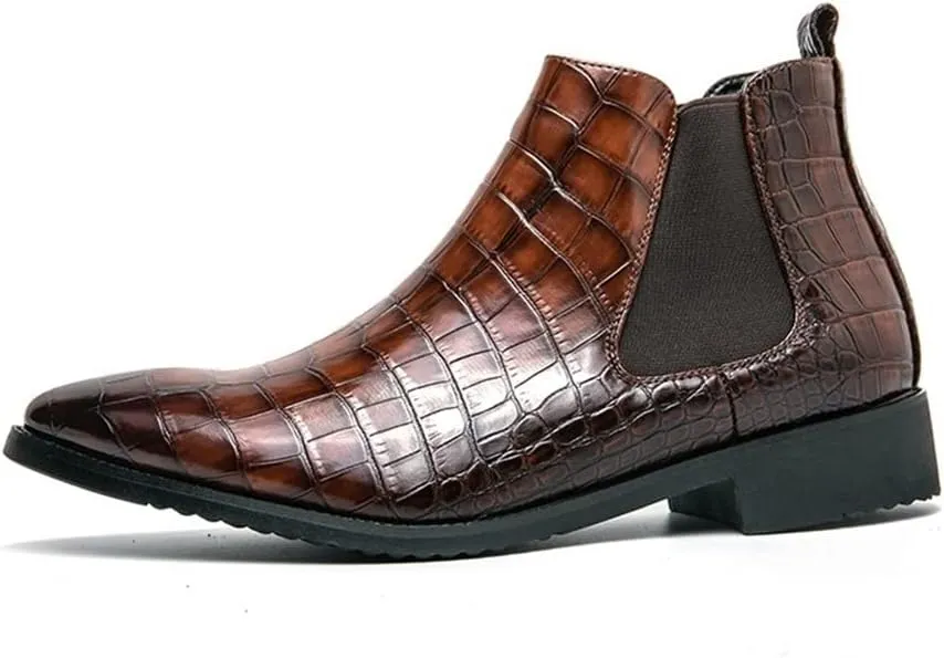 New Chelsea Boots For Men Round Toe Faux Crocodile Print PU Leather Wearable Non Slip On Casual Dress