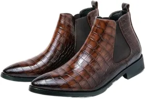 New Chelsea Boots For Men Round Toe Faux Crocodile Print PU Leather Wearable Non Slip On Casual Dress