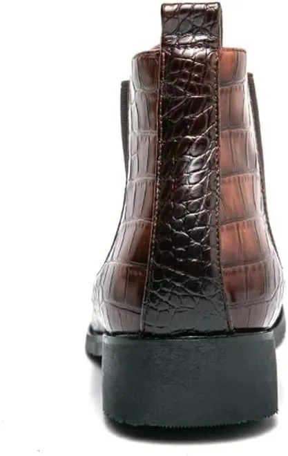New Chelsea Boots For Men Round Toe Faux Crocodile Print PU Leather Wearable Non Slip On Casual Dress