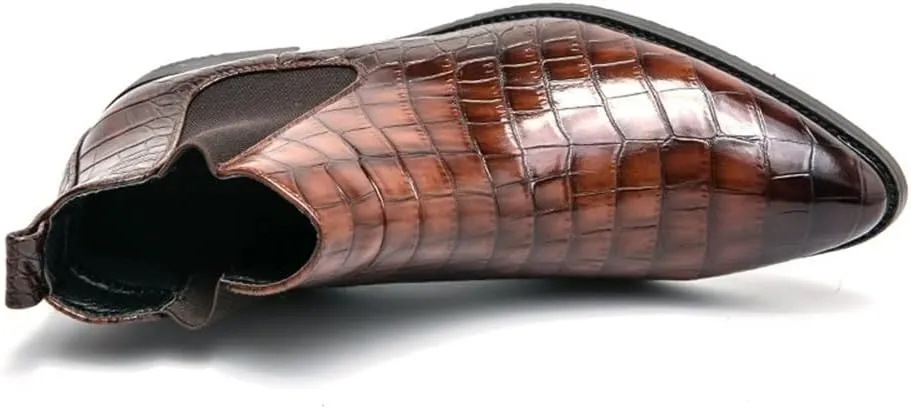 New Chelsea Boots For Men Round Toe Faux Crocodile Print PU Leather Wearable Non Slip On Casual Dress