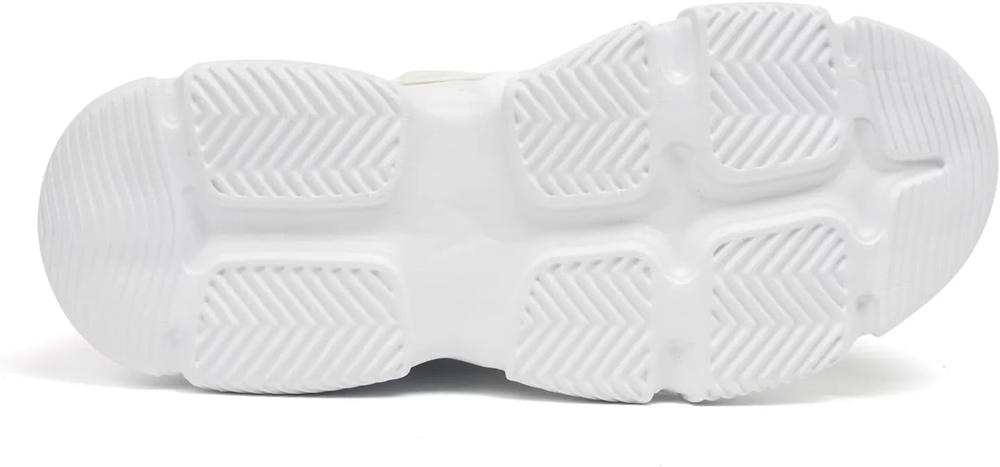 Niluber Women's Chunky Platform Sneakers-Slip On Breathable Running Shoes-Lightweight Glitter Rhinestone White Black Walking Shoes