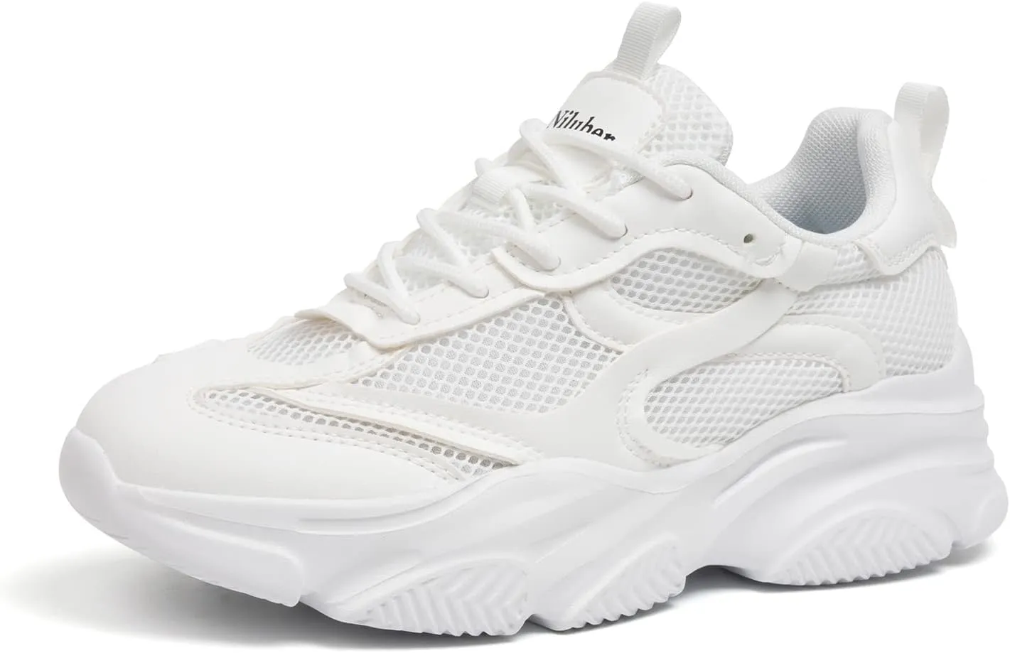 Niluber Women's Chunky Platform Sneakers-Slip On Breathable Running Shoes-Lightweight Glitter Rhinestone White Black Walking Shoes
