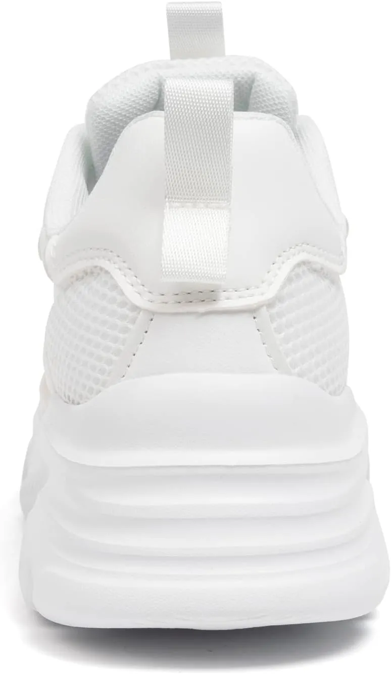 Niluber Women's Chunky Platform Sneakers-Slip On Breathable Running Shoes-Lightweight Glitter Rhinestone White Black Walking Shoes