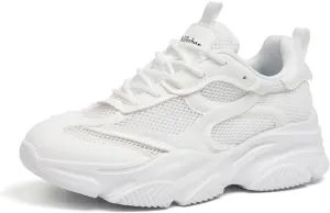 Niluber Women's Chunky Platform Sneakers-Slip On Breathable Running Shoes-Lightweight Glitter Rhinestone White Black Walking Shoes