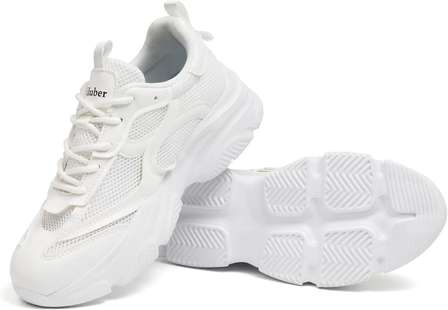 Niluber Women's Chunky Platform Sneakers-Slip On Breathable Running Shoes-Lightweight Glitter Rhinestone White Black Walking Shoes