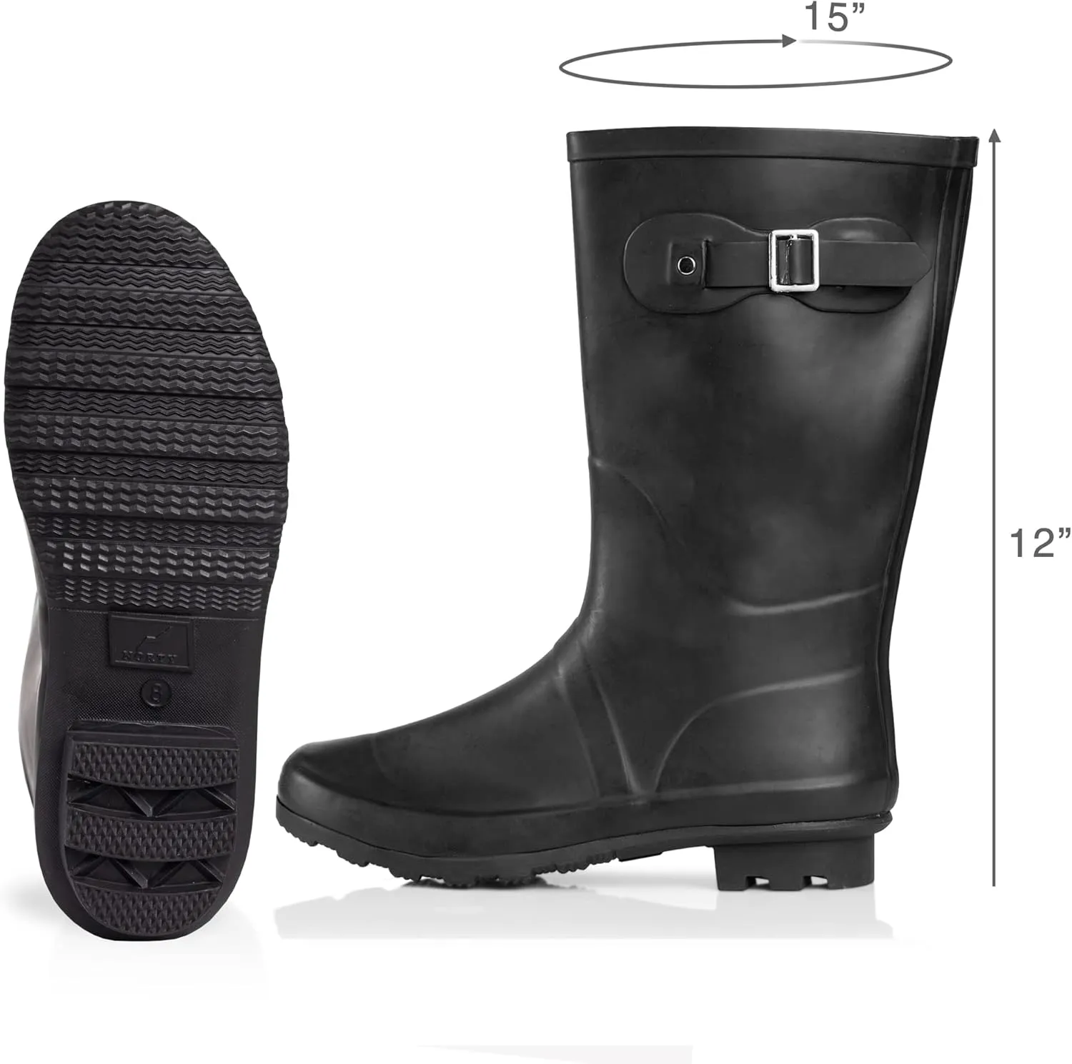 NORTY Women's Hurricane Rain Boots - Mid-Calf Length - Glossy Matte Waterproof Rubber Shoes