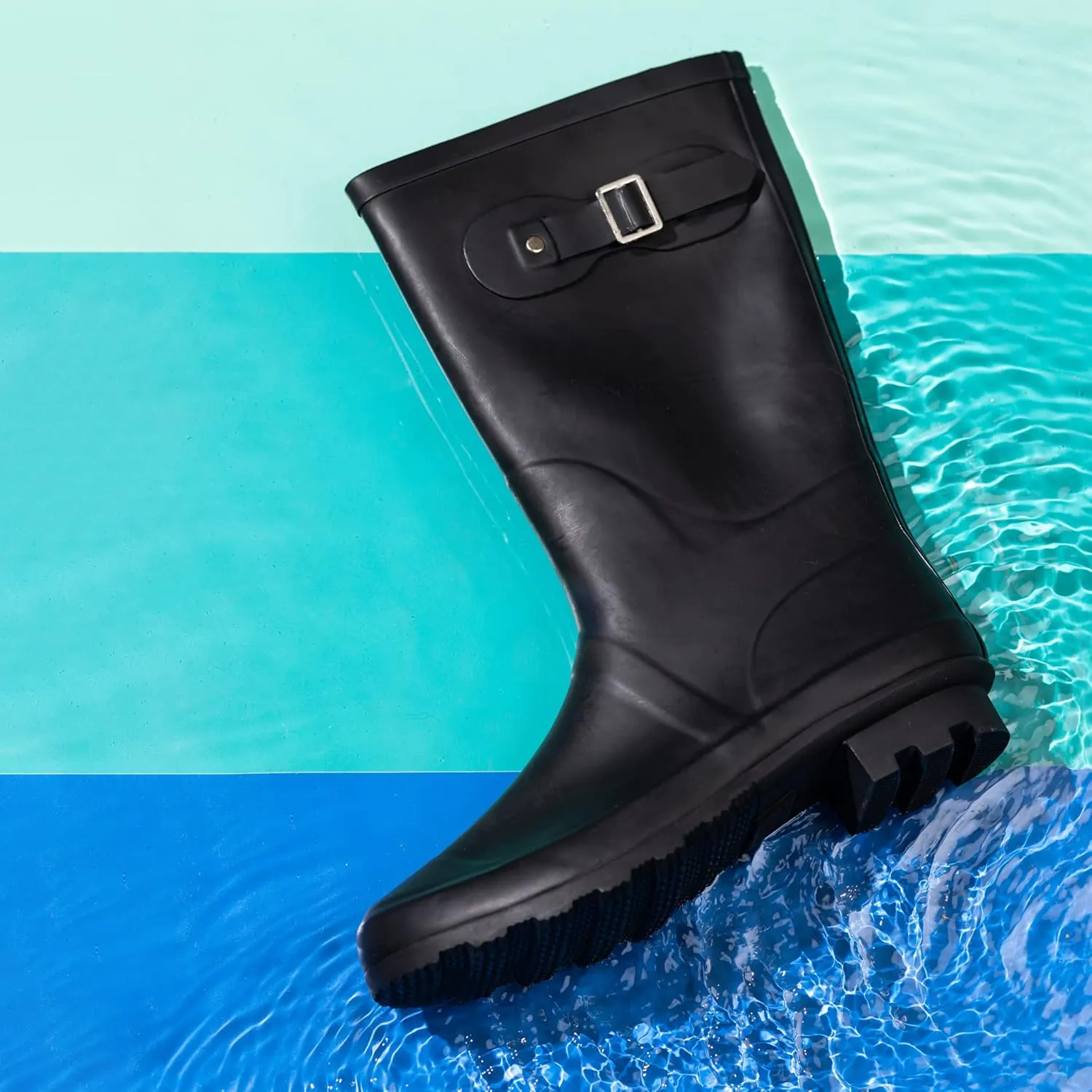 NORTY Women's Hurricane Rain Boots - Mid-Calf Length - Glossy Matte Waterproof Rubber Shoes