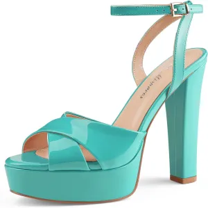Oh Mispares Block High Heel Sandals for Women Peep Toe Platform Cross Strappy Sexy Heeled Gold Slingback Heels for Dress Jeans Summer Weddings