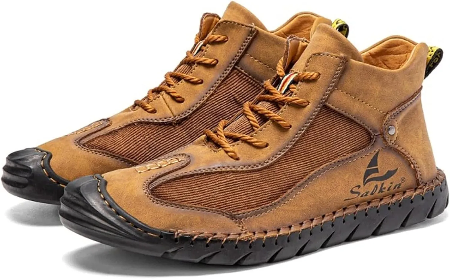 Optigard Men's Leather Ankle Chukka Boots Vintage Hand Stitching Casual Non-Slip Lace-up Flats Outdoor Comfort Driving Walking Shoes