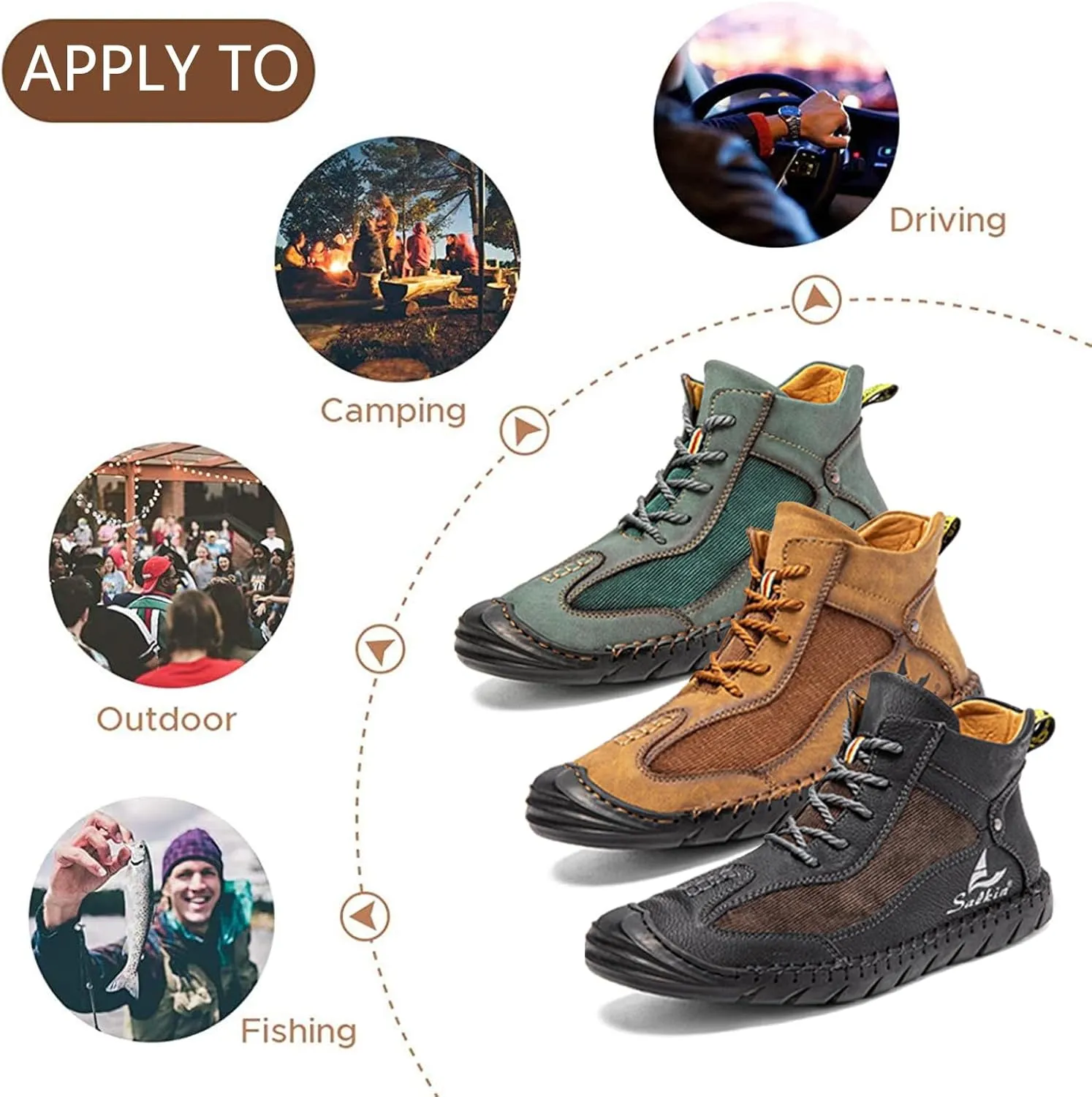 Optigard Men's Leather Ankle Chukka Boots Vintage Hand Stitching Casual Non-Slip Lace-up Flats Outdoor Comfort Driving Walking Shoes