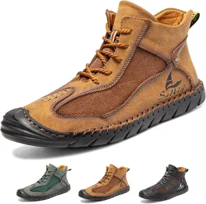 Optigard Men's Leather Ankle Chukka Boots Vintage Hand Stitching Casual Non-Slip Lace-up Flats Outdoor Comfort Driving Walking Shoes