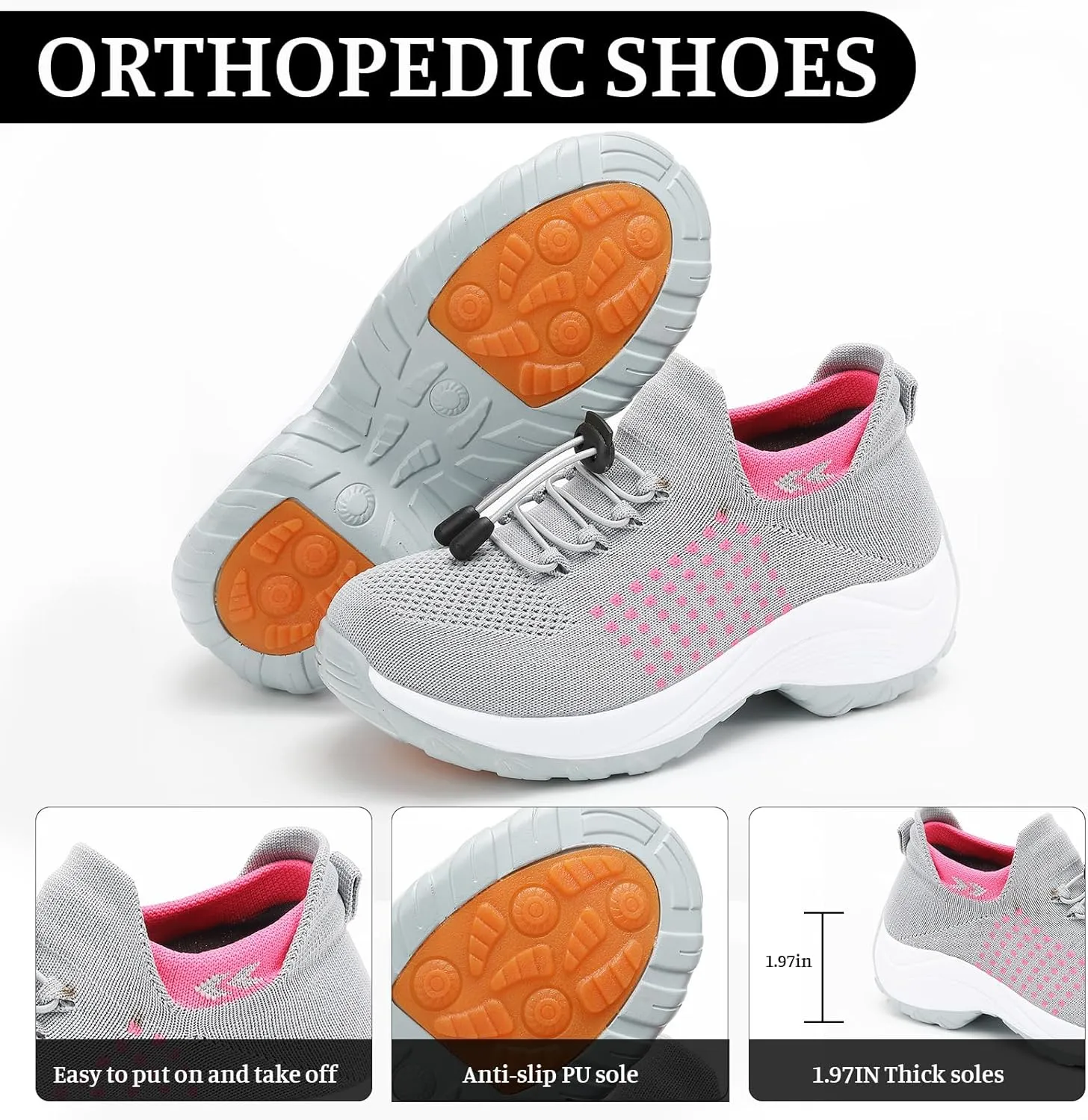 Orthopedic Sneakers Breathable Women Slip on Trainers Comfortable Shoes for Women Stretch Cushion Athletic Shoe Unisex Casual Thick Bottom Walking Shoe