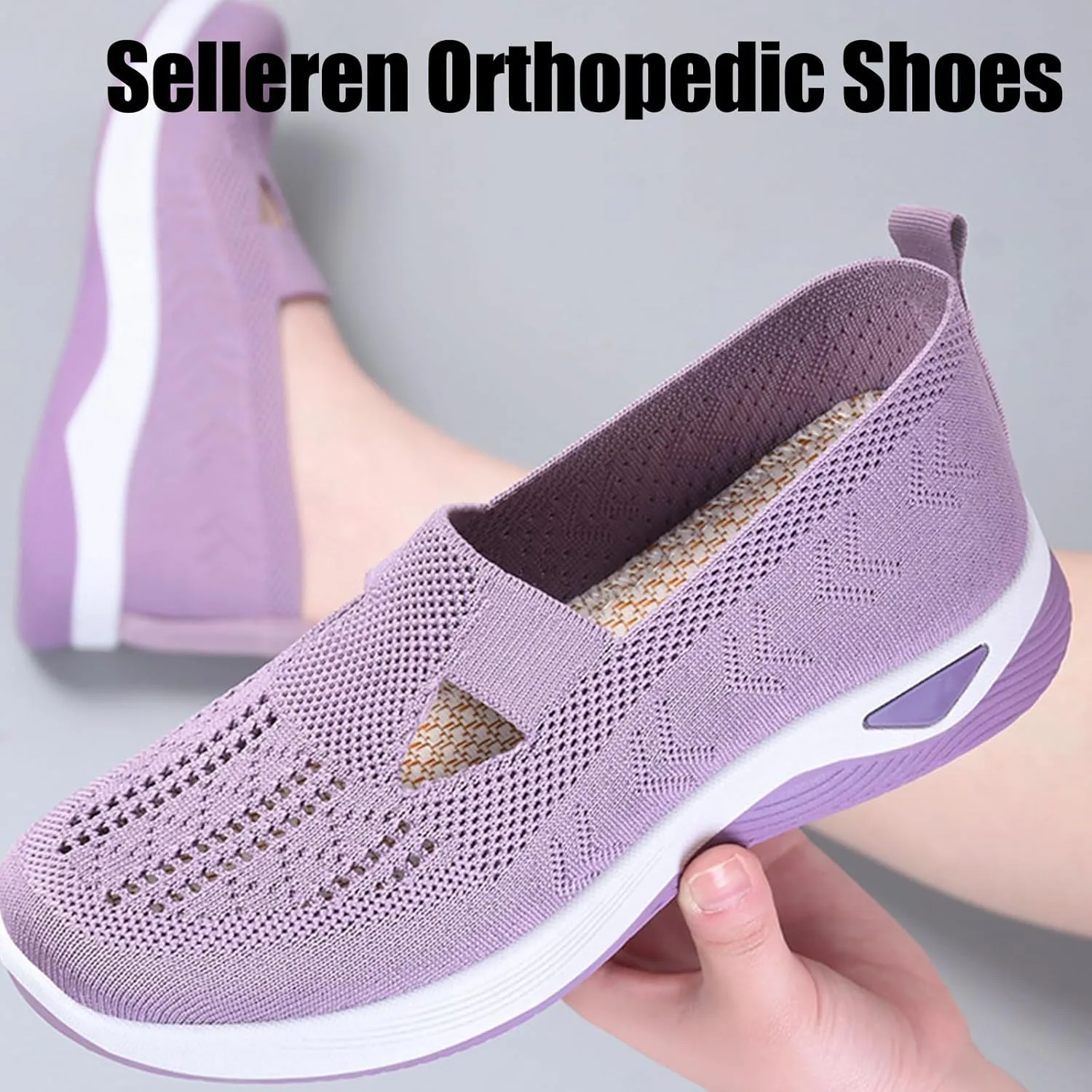 Orthowalkway Womens Shoes, Selleren Orthopedic Shoes, Women's Comfortable Breathable Knitted Sneakers