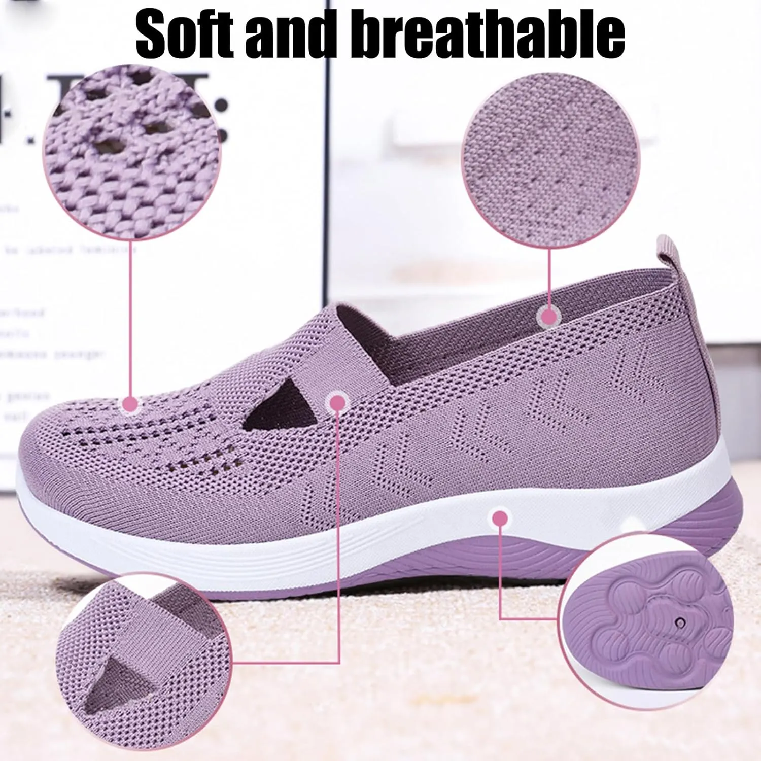 Orthowalkway Womens Shoes, Selleren Orthopedic Shoes, Women's Comfortable Breathable Knitted Sneakers