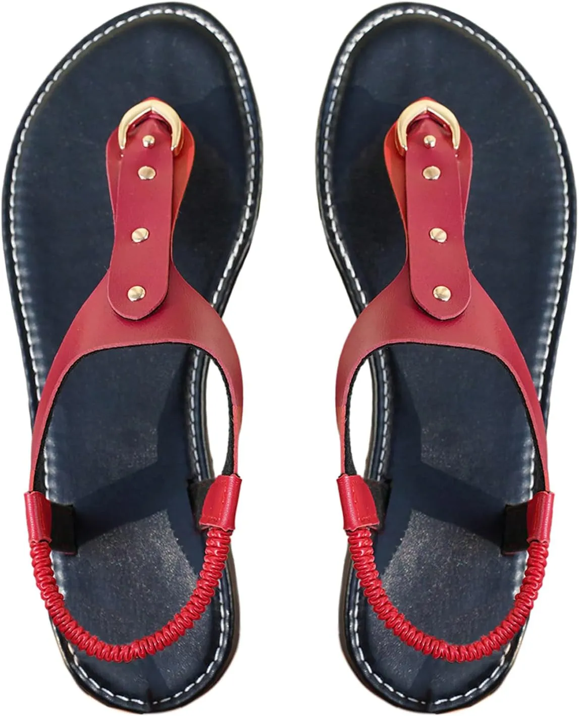 OYOANGLE Women's Toe Post Thong Sandals Open Toe Ankle Strap Dressy Flat Sandals