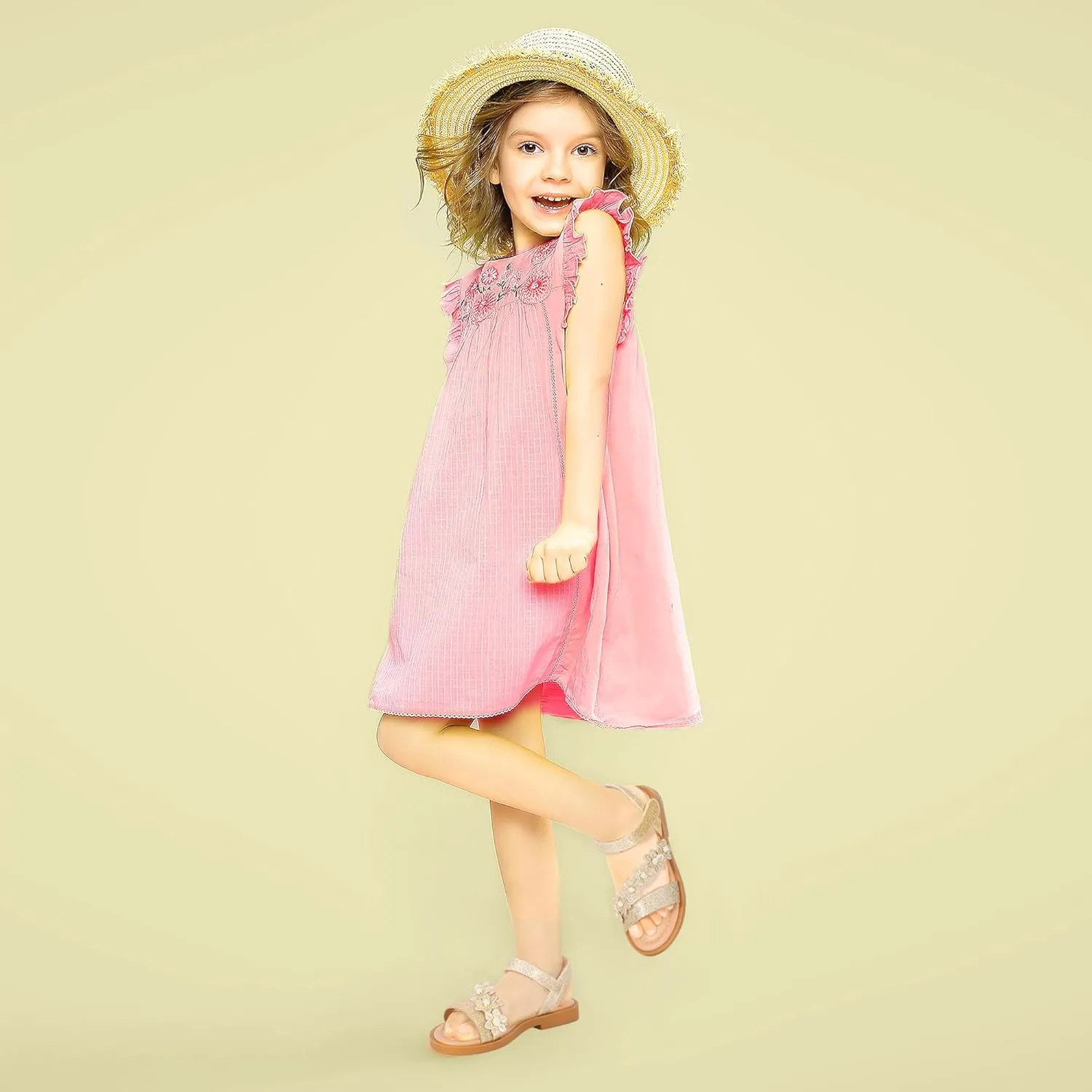PANDANINJIA Gina Girls Sandals Open Toe Summer Flats Dress Sandals Shoes Toddler/Little Kid/Big Kid