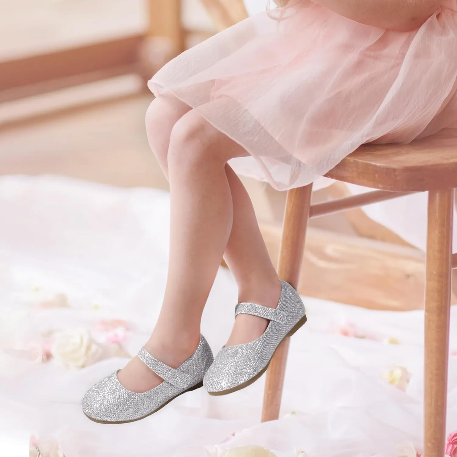 PANDANINJIA Girls Dress Shoes Toddler Flower Girl Kids Mary Jane Shoes Ballet Flats School Wedding Party Church Girls Shoes