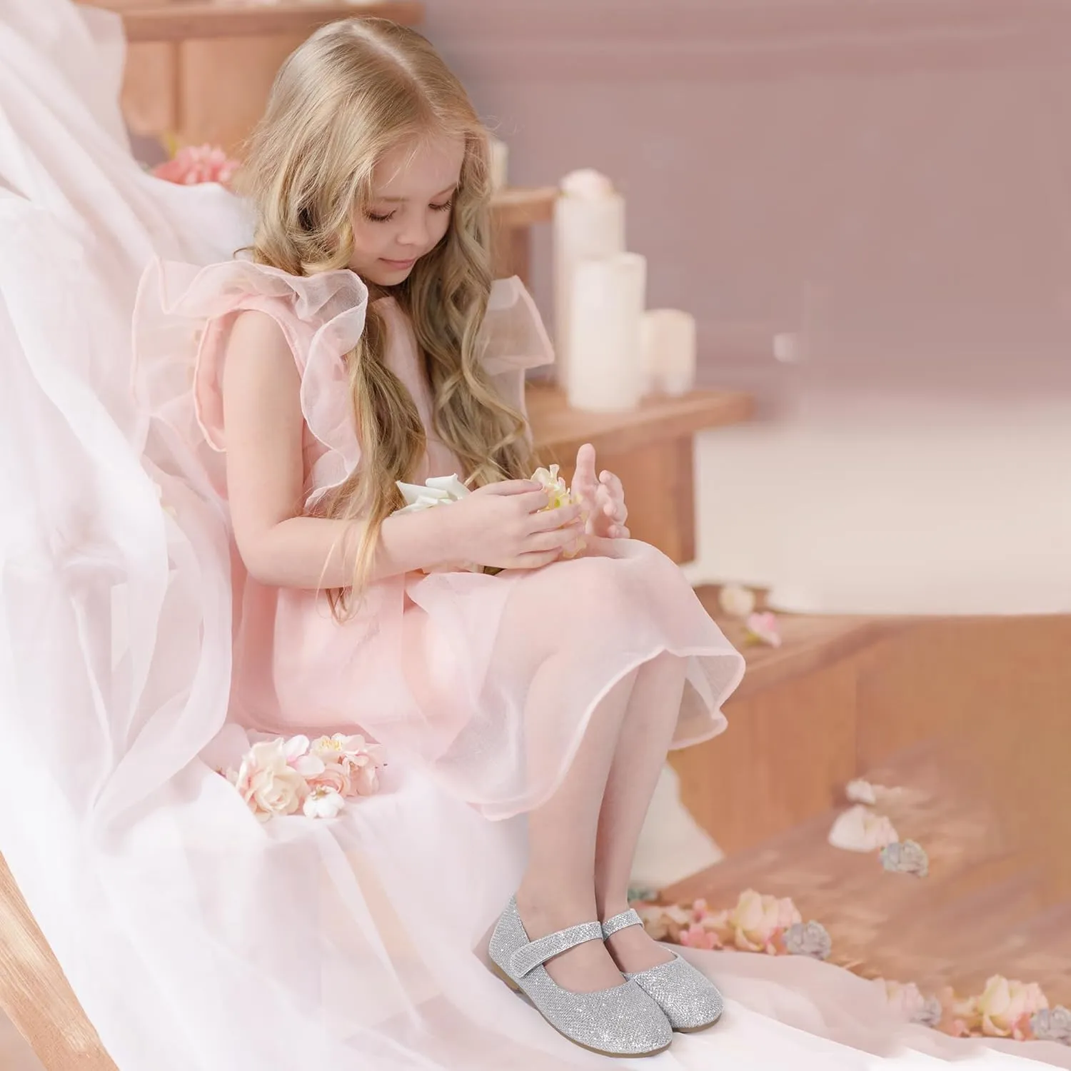 PANDANINJIA Girls Dress Shoes Toddler Flower Girl Kids Mary Jane Shoes Ballet Flats School Wedding Party Church Girls Shoes