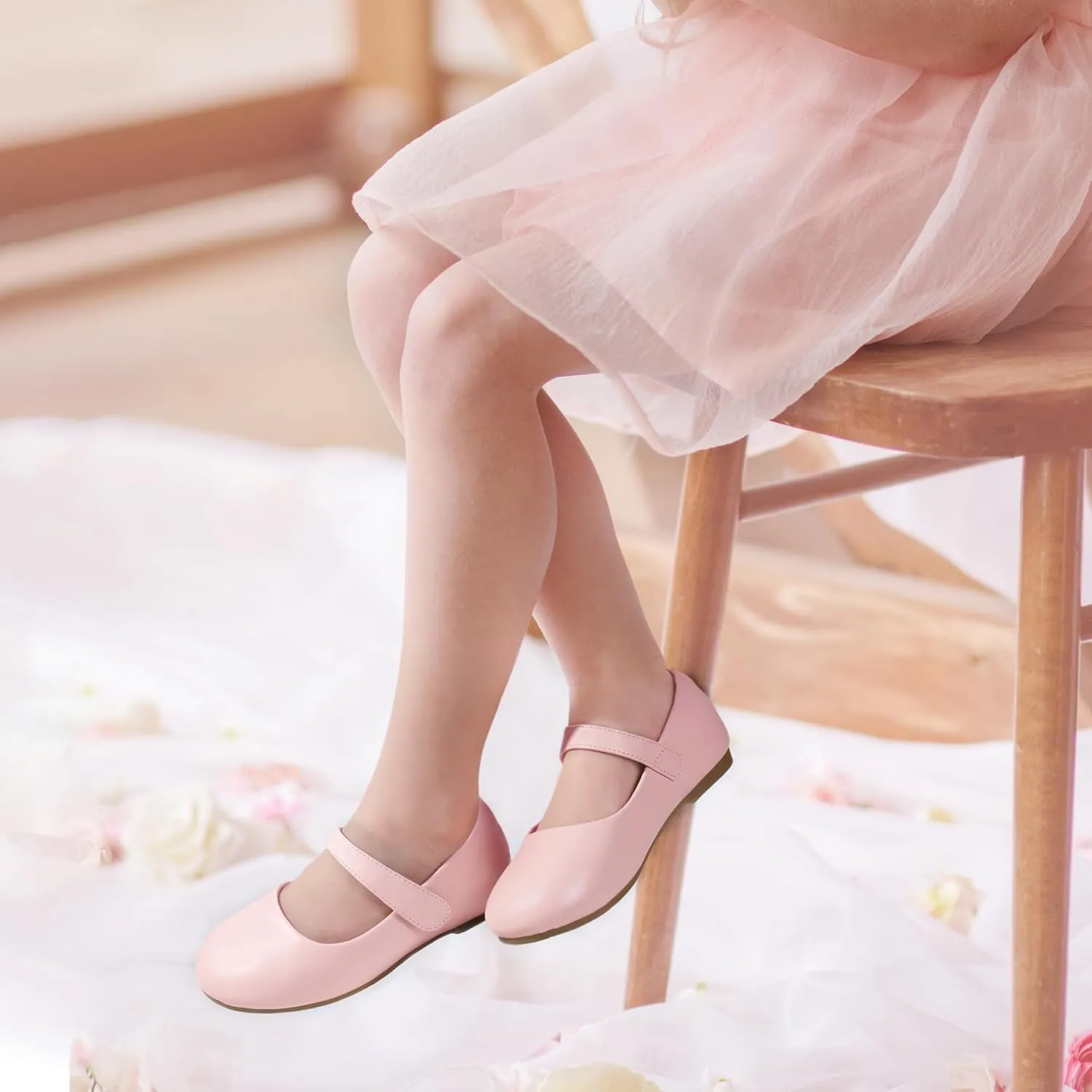 PANDANINJIA Girls Dress Shoes Toddler Flower Girl Kids Mary Jane Shoes Ballet Flats School Wedding Party Church Girls Shoes