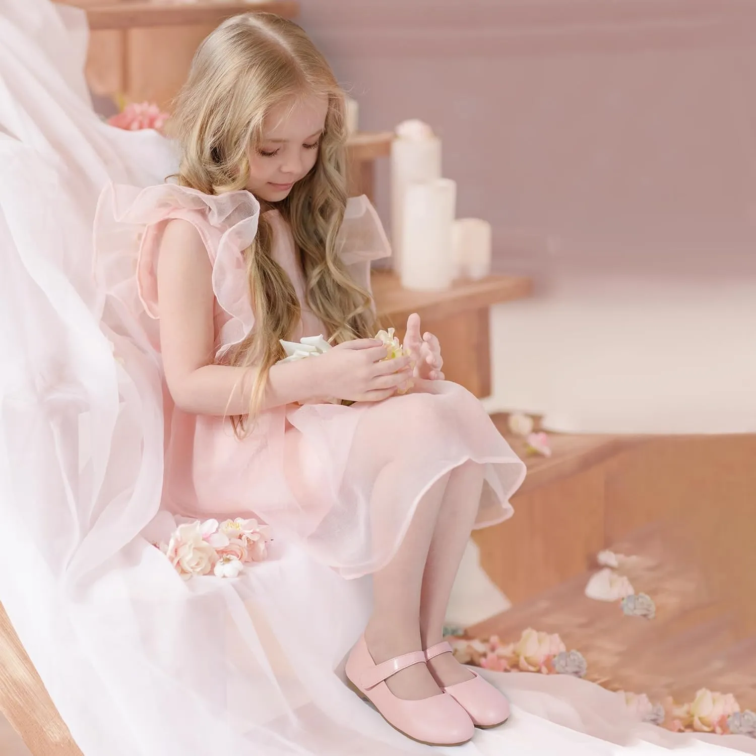 PANDANINJIA Girls Dress Shoes Toddler Flower Girl Kids Mary Jane Shoes Ballet Flats School Wedding Party Church Girls Shoes