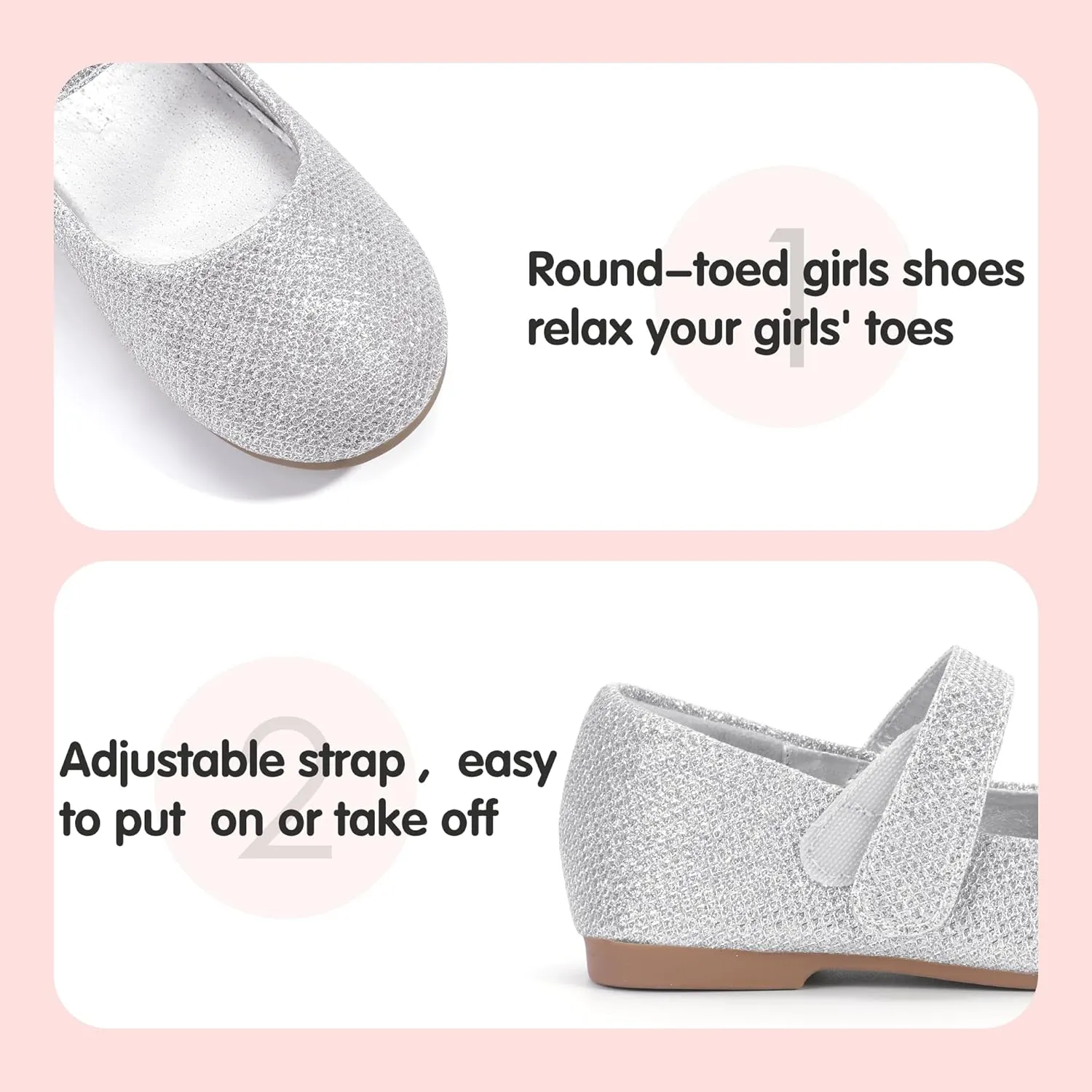 PANDANINJIA Girls Dress Shoes Toddler Flower Girl Kids Mary Jane Shoes Ballet Flats School Wedding Party Church Girls Shoes