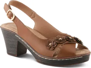 PATRIZIA Women's ADDISYN Buckle Sandals - Floral Stud Embellishments, Adjustable Fit, Faux Wood Heel