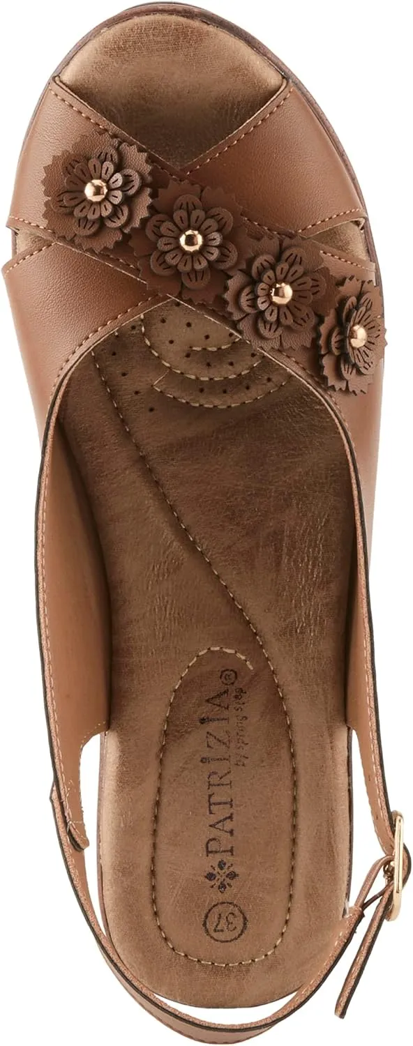 PATRIZIA Women's ADDISYN Buckle Sandals - Floral Stud Embellishments, Adjustable Fit, Faux Wood Heel