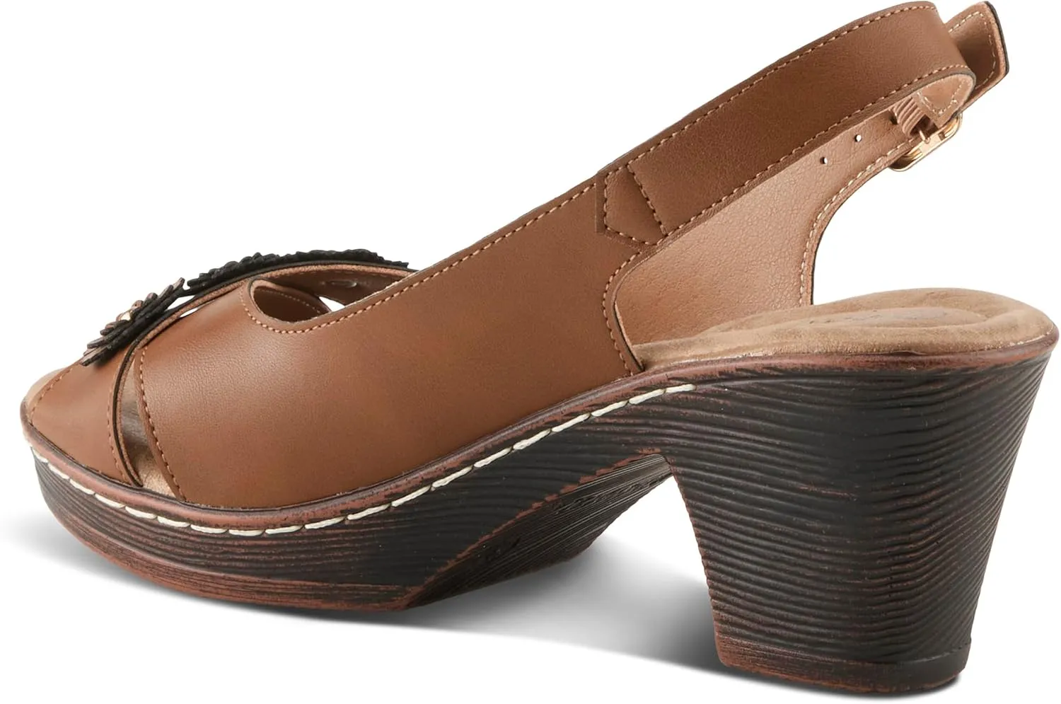 PATRIZIA Women's ADDISYN Buckle Sandals - Floral Stud Embellishments, Adjustable Fit, Faux Wood Heel