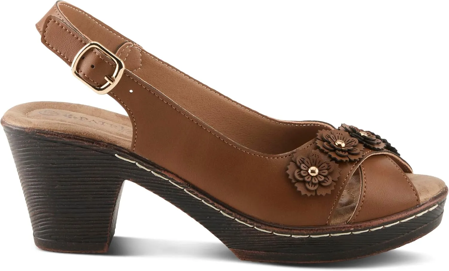 PATRIZIA Women's ADDISYN Buckle Sandals - Floral Stud Embellishments, Adjustable Fit, Faux Wood Heel