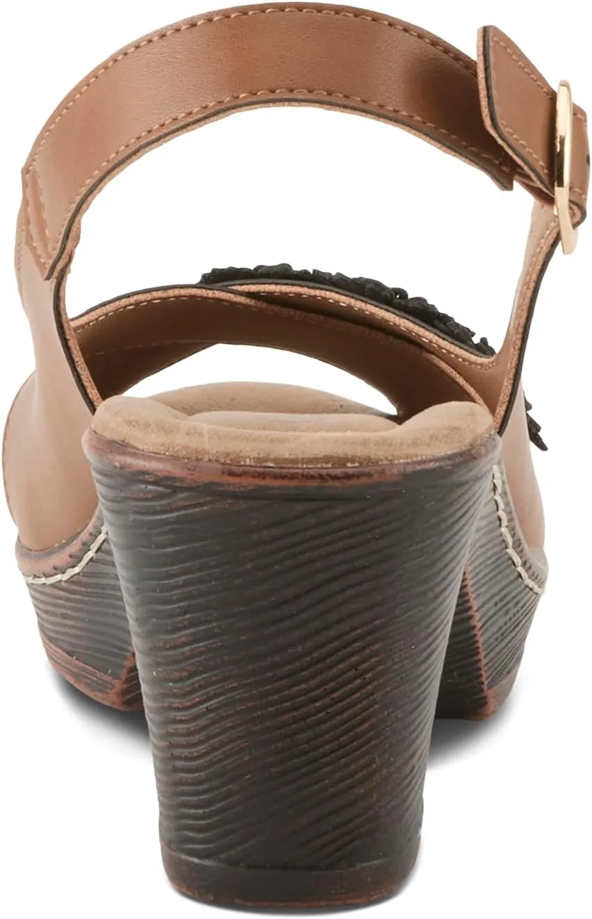 PATRIZIA Women's ADDISYN Buckle Sandals - Floral Stud Embellishments, Adjustable Fit, Faux Wood Heel