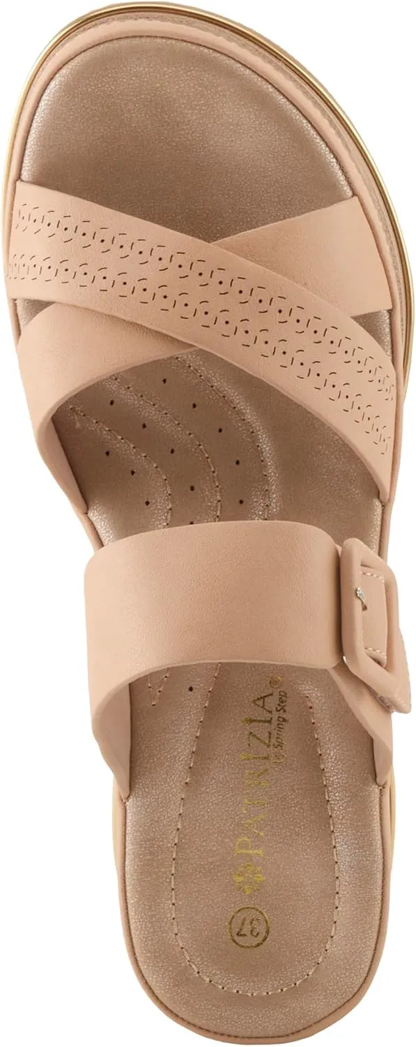 PATRIZIA Women's CATTANEO Hook and Loop Platform Wedge Sandals - Laser-Cut Design, Faux Leather, Cushioned Footbed