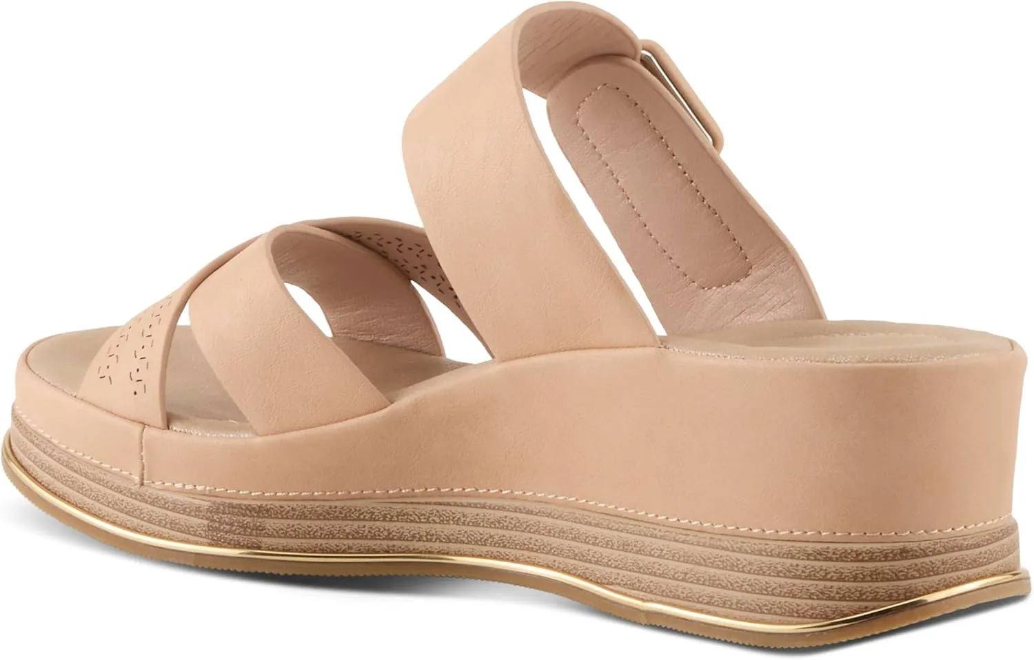 PATRIZIA Women's CATTANEO Hook and Loop Platform Wedge Sandals - Laser-Cut Design, Faux Leather, Cushioned Footbed