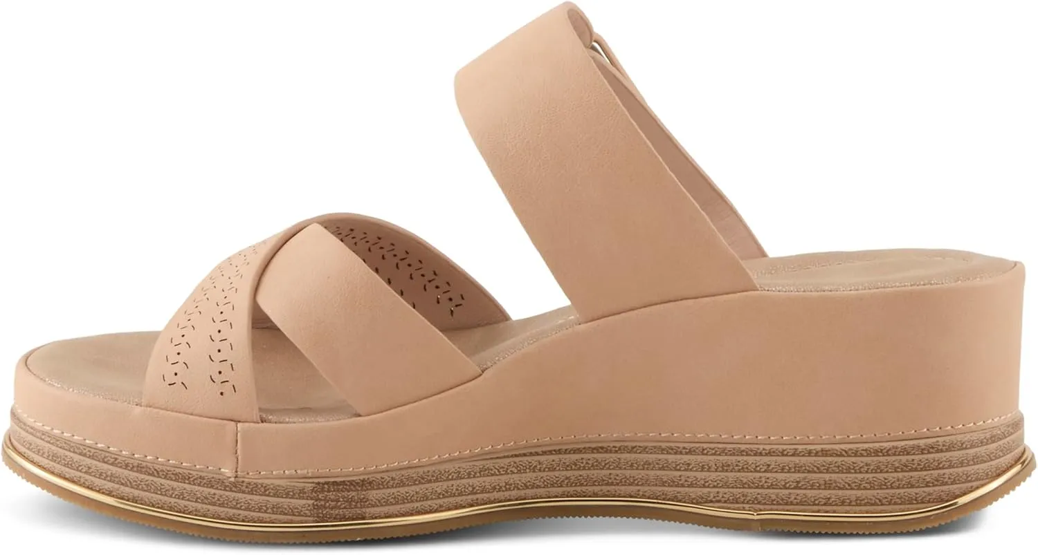 PATRIZIA Women's CATTANEO Hook and Loop Platform Wedge Sandals - Laser-Cut Design, Faux Leather, Cushioned Footbed