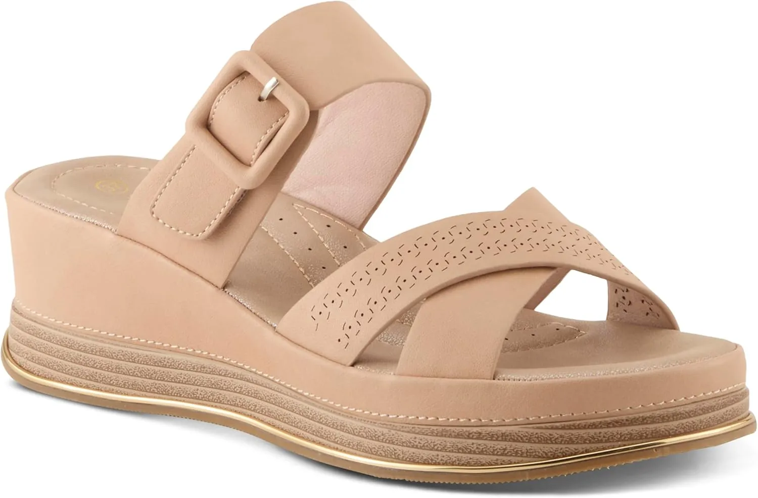 PATRIZIA Women's CATTANEO Hook and Loop Platform Wedge Sandals - Laser-Cut Design, Faux Leather, Cushioned Footbed