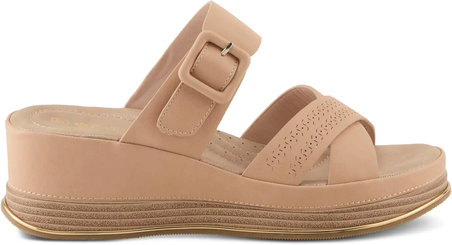 PATRIZIA Women's CATTANEO Hook and Loop Platform Wedge Sandals - Laser-Cut Design, Faux Leather, Cushioned Footbed